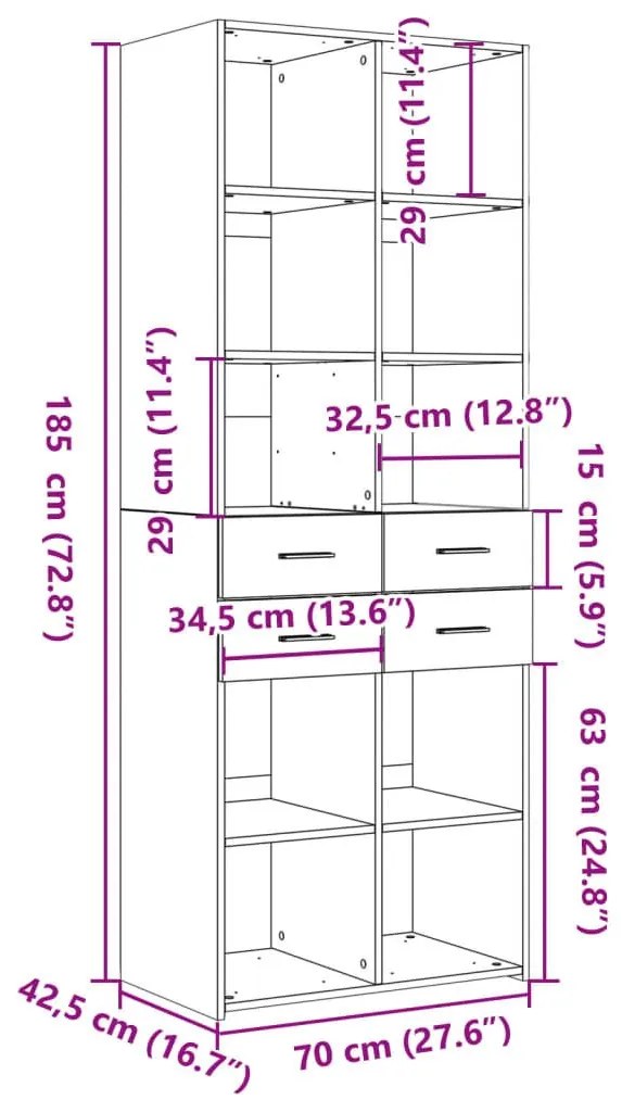 Ντουλάπι Λευκό 70x42,5x185 εκ. Επεξεργασμένο Ξύλο - Λευκό