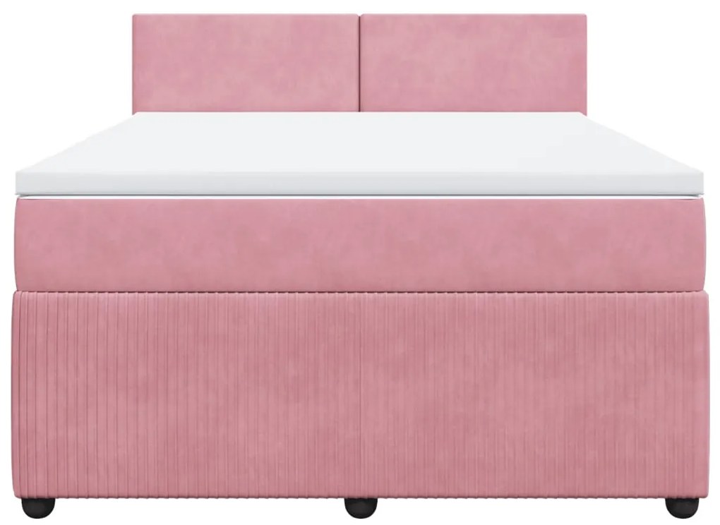 vidaXL Κρεβάτι Boxspring με Στρώμα Ροζ 140x190 εκ. Βελούδινο