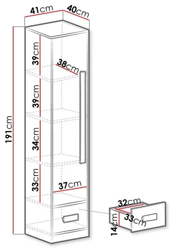 Βιβλιοθήκη Akron J105, Με συρτάρια, Με πόρτες, Κλειστό, Πλαστικοποιημένη μοριοσανίδα, Ο αριθμός των θυρών: 1, Αριθμός συρταριών: 1, 191x40x40cm