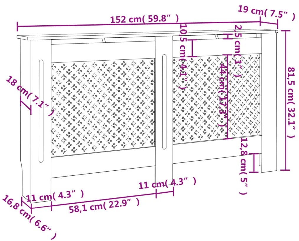 vidaXL Κάλυμμα Καλοριφέρ Λευκό 152 x 19 x 81,5 εκ. από MDF