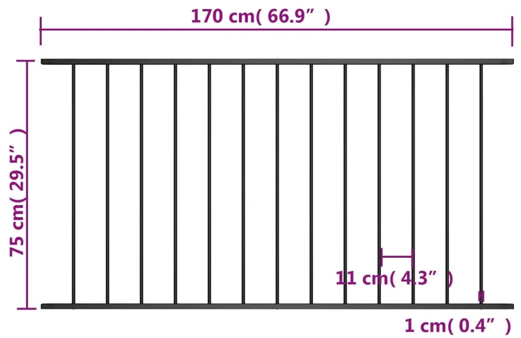 vidaXL Πάνελ Περίφραξης Μαύρο 1,63x0,75 μ Ατσάλι με Ηλεκτροστατική Βαφή