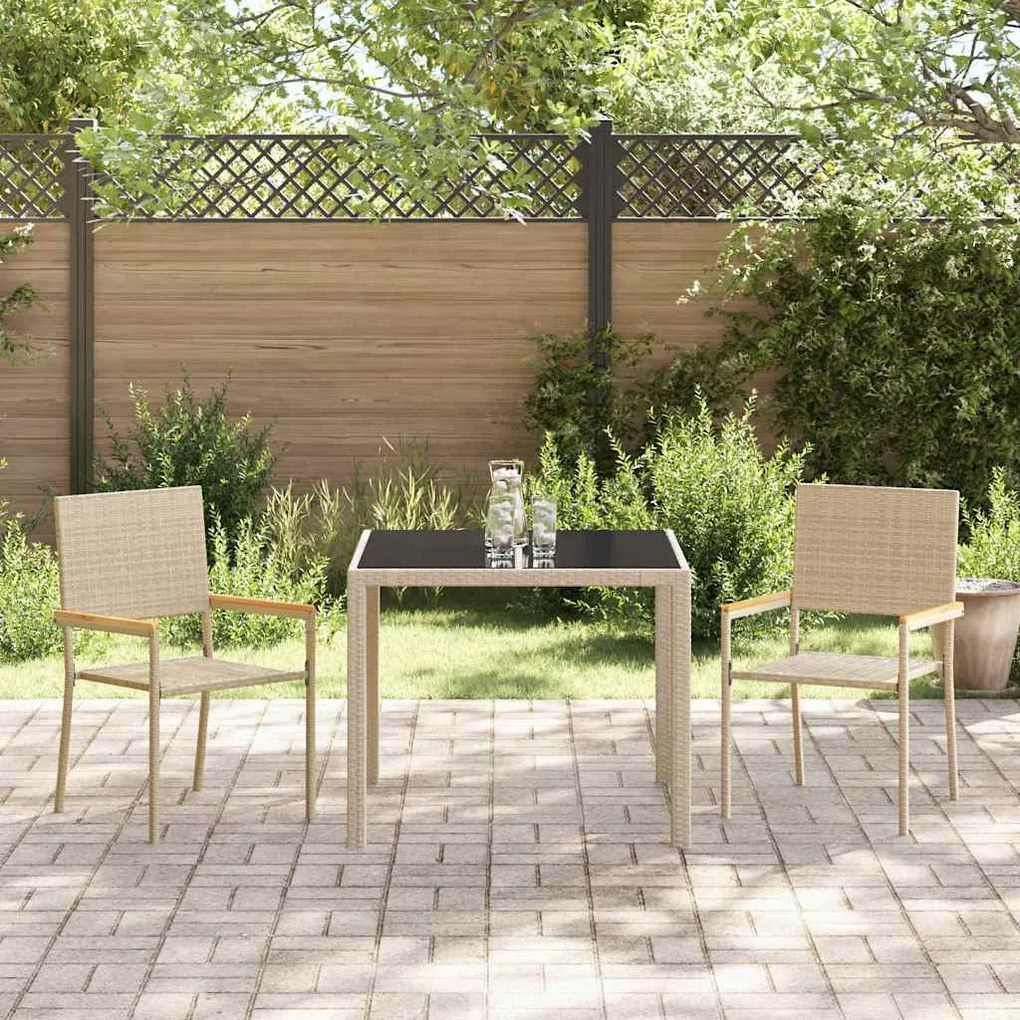 vidaXL Σέτ φαγητού για κήπο 3 pcs Μπεζ 90 x 90 x 75 cm συνθετικό ρατάν