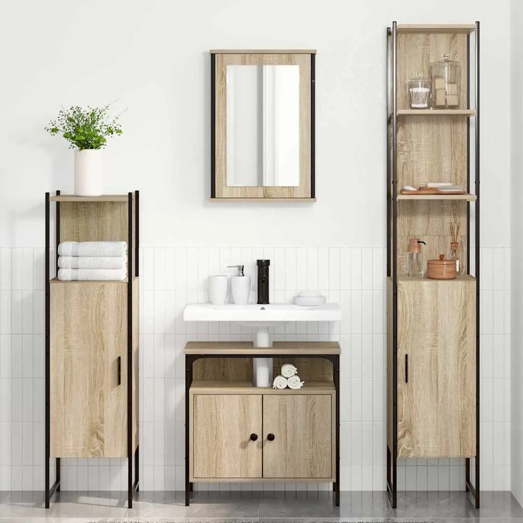 vidaXL Σετ Επίπλων Μπάνιου 4 pcs Sonoma Δρυς 33 x 33 x 185.5 εκ