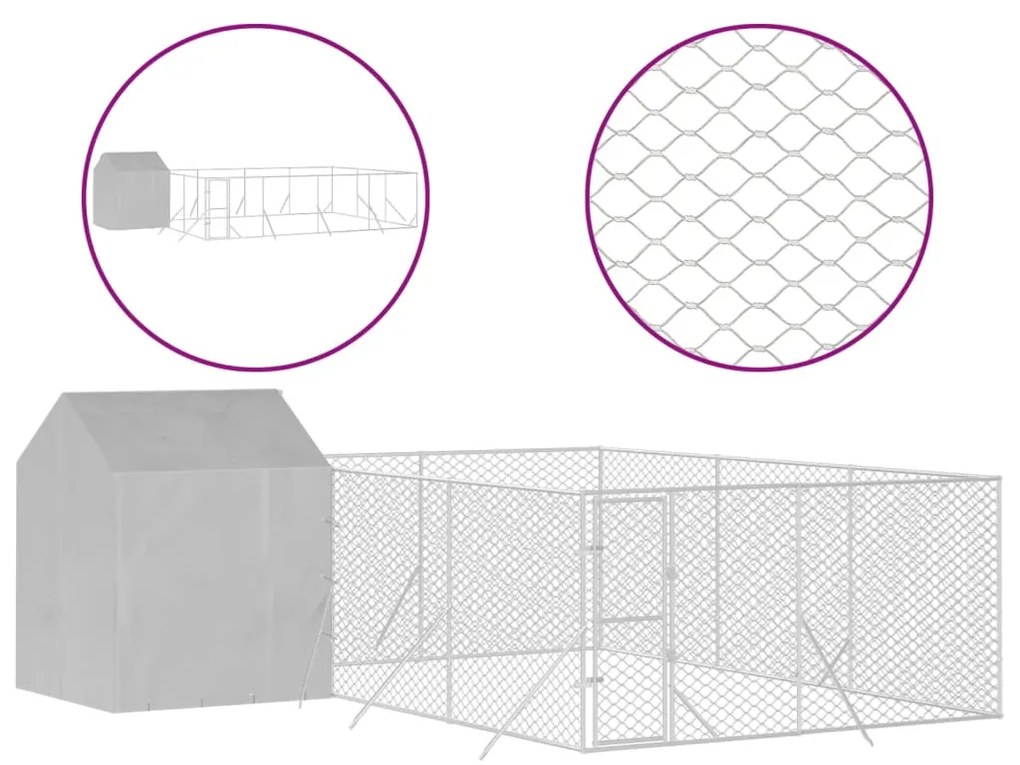 vidaXL Κλουβί Σκύλου Εξ. Χώρου με Οροφή Ασημί 6x6x2,5 μ. Γαλβ. Ατσάλι