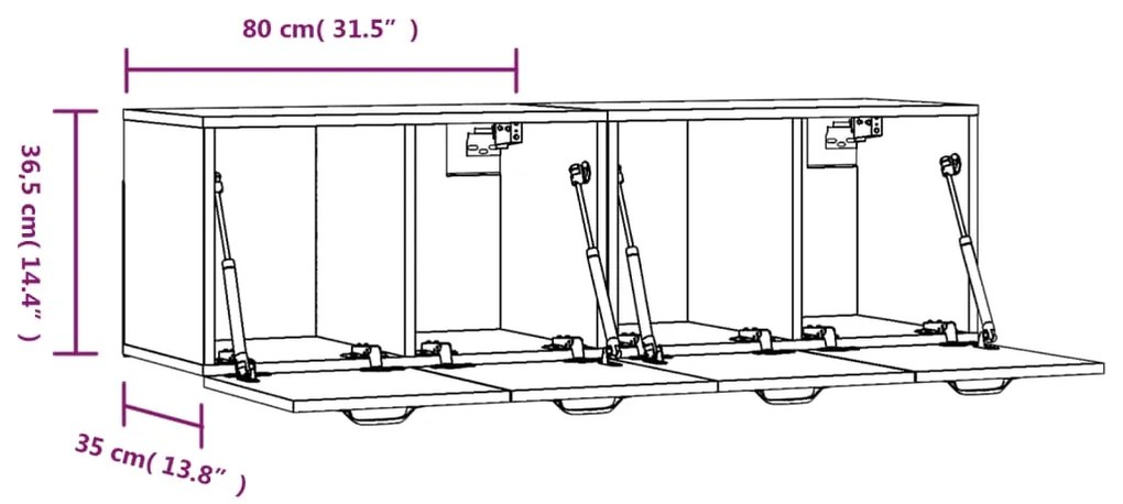 Ντουλάπια Τοίχου 2 τεμ. Καφέ δρυς 80x35x36,5 εκ. Επεξ. Ξύλο - Καφέ