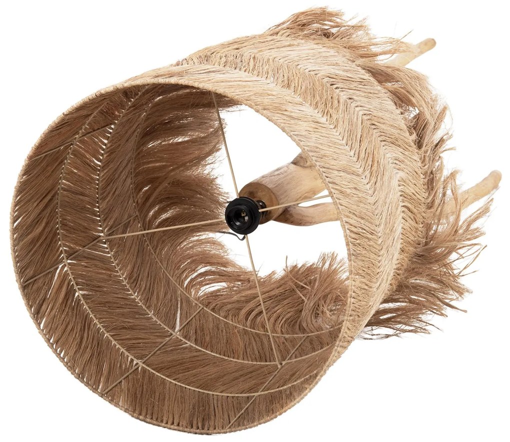 Φωτιστικό Δαπέδου C7765 Πόδια TEAK και Καπέλο με Ινες ΑΜΠΑΚΑ σε Φυσικό Φ50x158Yεκ. 50x50x158 εκ.