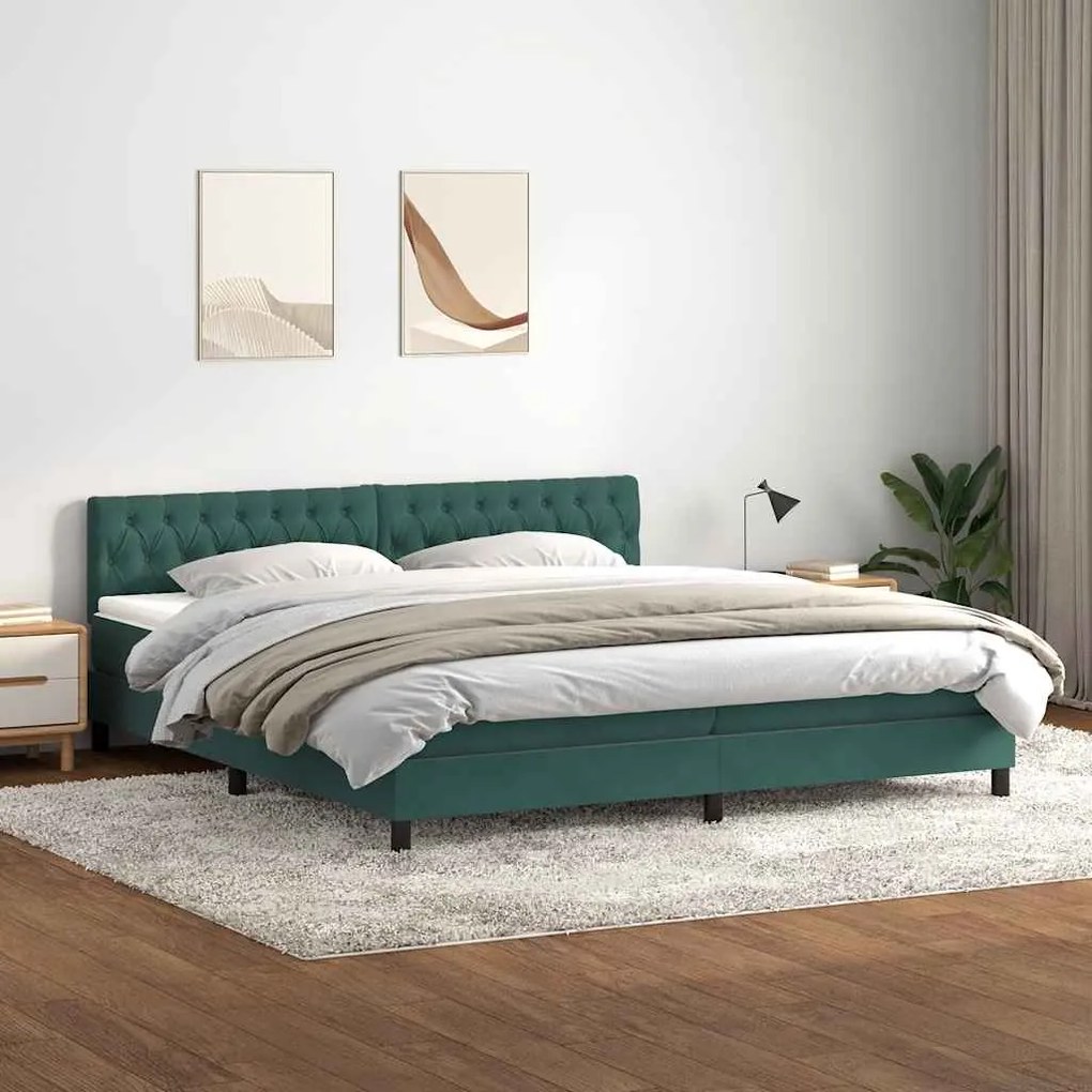 vidaXL Κρεβάτι Boxspring με Στρώμα Σκούρο Πράσινο 180x210εκ. Βελούδινο