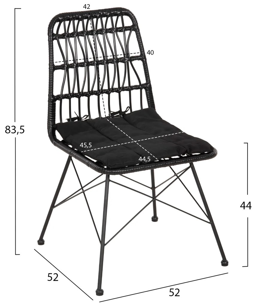 ΚΑΡΕΚΛΑ ΕΞ.ΧΩΡΟΥ ALLEGRA HM5453.12 ΜΕΤΑΛΛΟ-ΜΑΞΙΛΑΡΙ-WICKER ΜΑΥΡΟ 52x52x83,5Yεκ. - HM5453.12