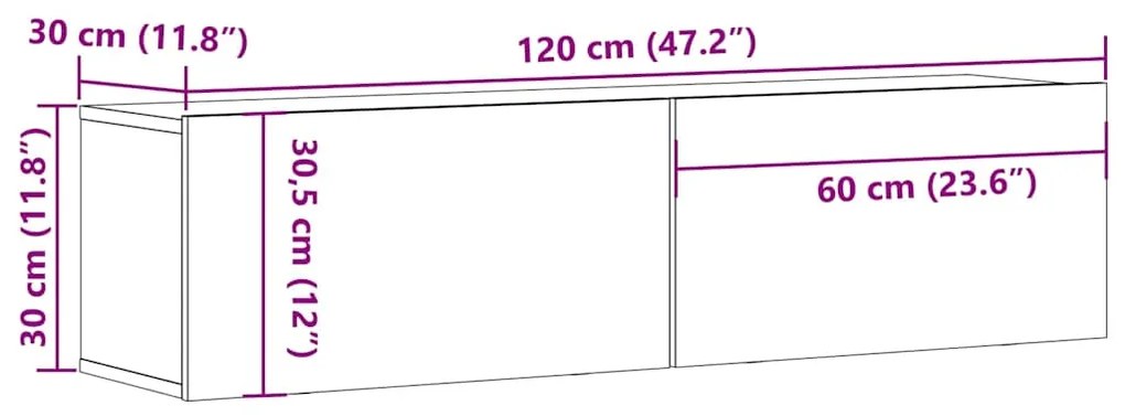 Ντουλάπι Τηλεόρασης Τοίχου Παλιό Ξύλο 120x30x30 εκ Επ. Ξύλο - Καφέ