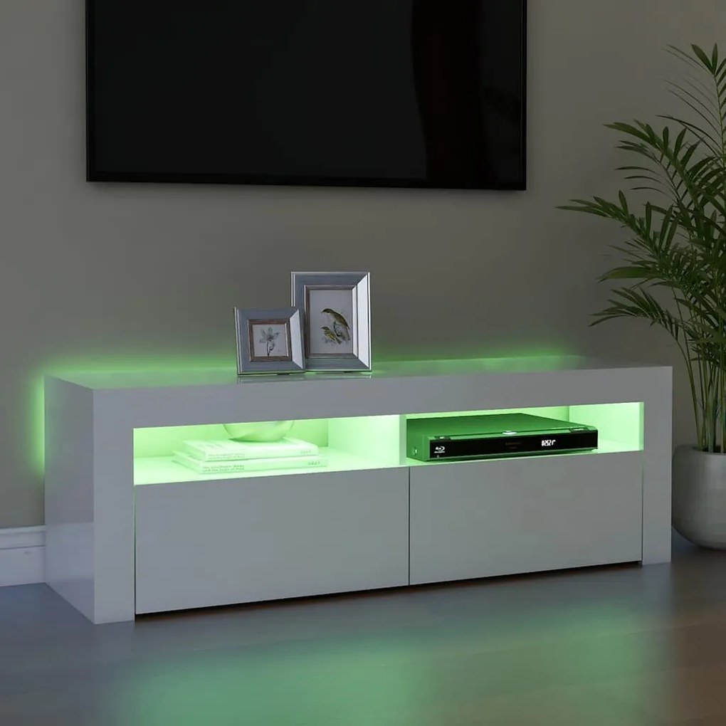 vidaXL Έπιπλο Τηλεόρασης με LED Γυαλιστερό Λευκό 120 x 35 x 40 εκ.