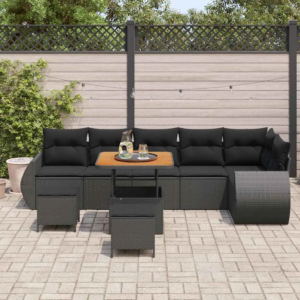 vidaXL Σετ Καναπέ Κήπου 9 pcs Μαύρο συνθετικό ρατάν