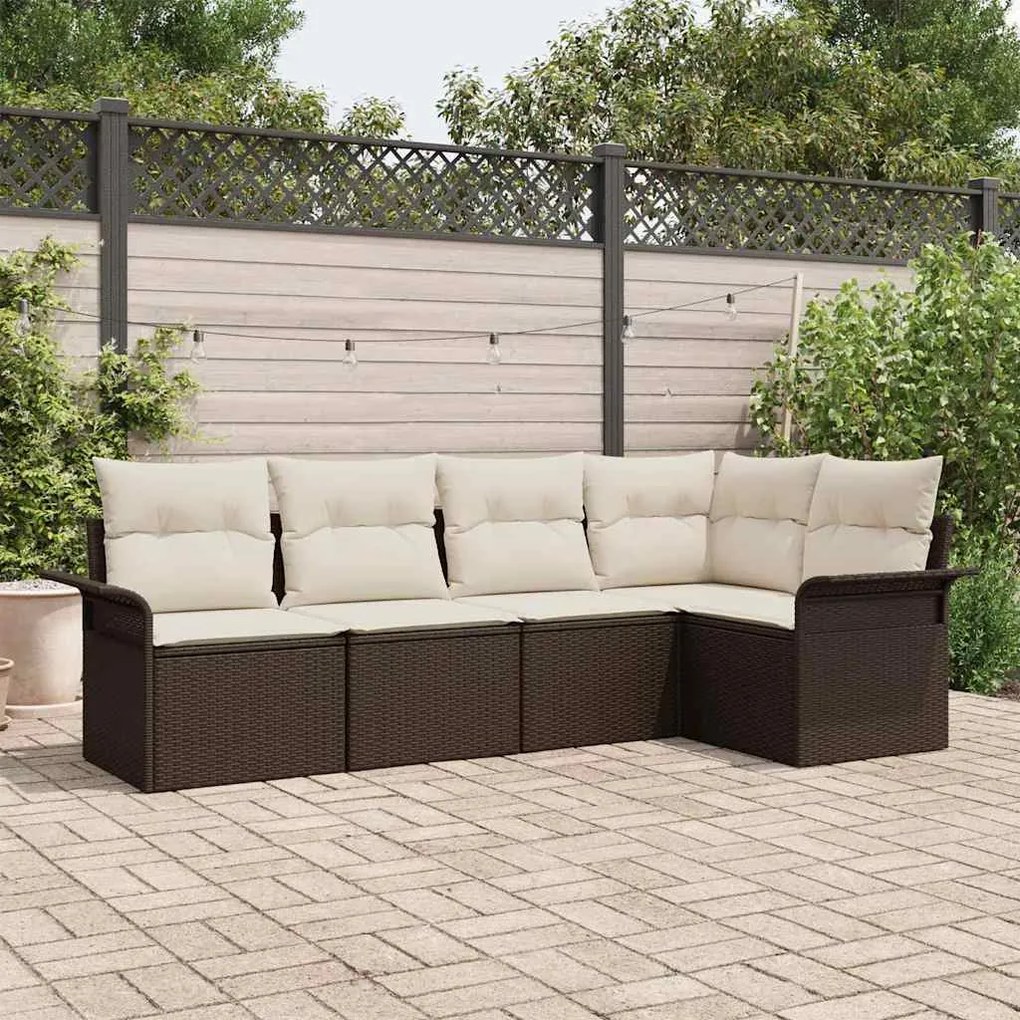 vidaXL Σετ Καναπέ Κήπου με μαξιλάρι 5 pcs Καφέ Πολυ ράταν