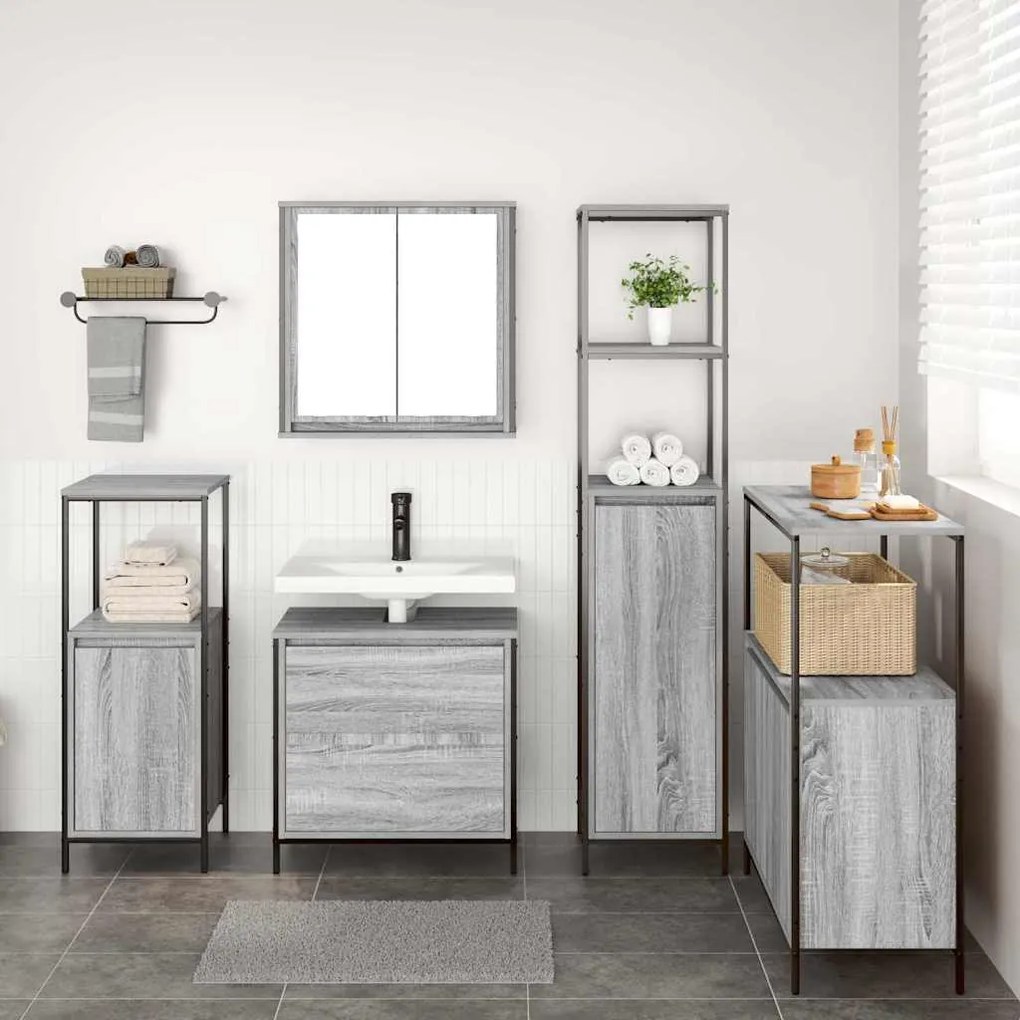 vidaXL Σετ Επίπλων Μπάνιου με ράφι 5 pcs Γκρι 76.5 x 35 x 95 εκ
