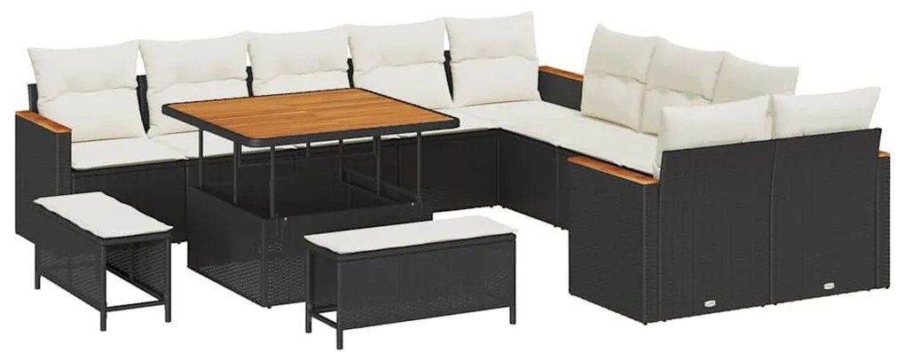 vidaXL Σετ Καναπέ Κήπου με μαξιλάρι 13 pcs Μαύρο Πολυ ράταν
