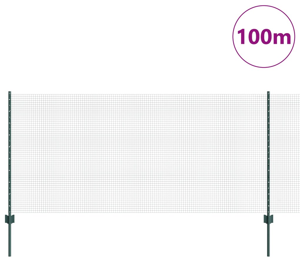 vidaXL Welded Wire Fence με 44 U Posts Πράσινο 1x100 m Χάλυβας