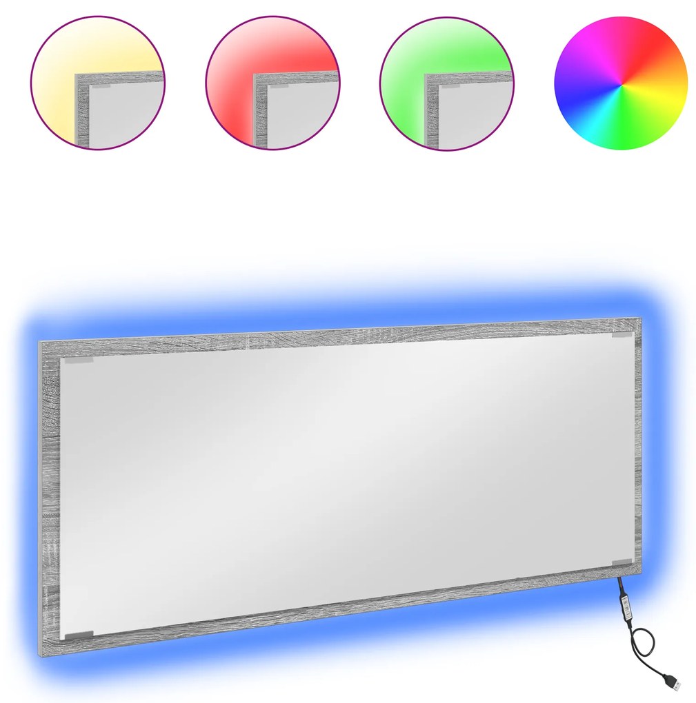 vidaXL Καθρέφτης μπάνιου  με φως LED Γκρι Σονόμα 90x8,5x37 εκ
