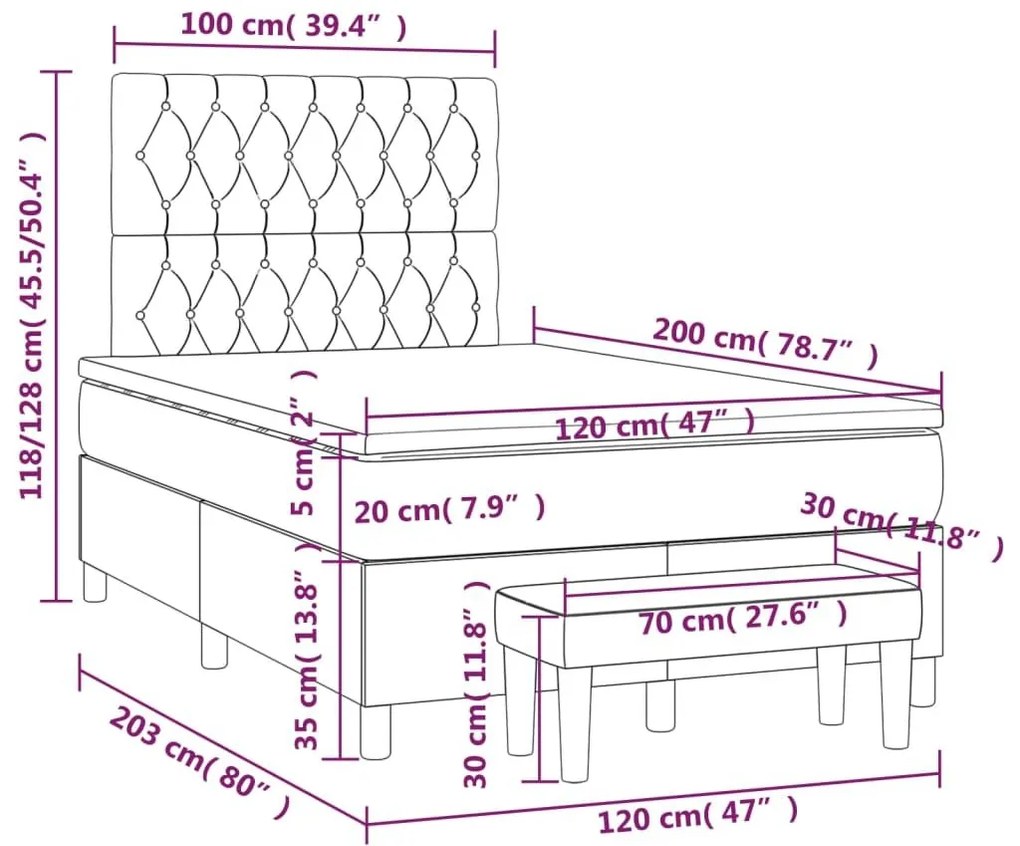 Κρεβάτι Boxspring με Στρώμα Σκούρο Καφέ 120x200 εκ. Υφασμάτινο - Καφέ