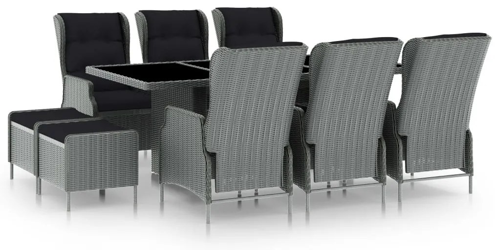 vidaXL Τραπεζαρία Εξ. Χώρου 9 τεμ Ανοιχτό Γκρι Συνθ. Ρατάν &amp; Μαξιλάρια