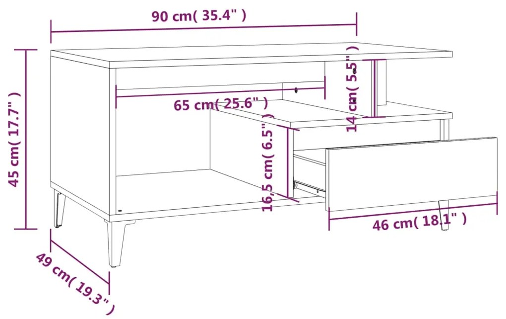 Τραπεζάκι Σαλονιού Καπνιστή Δρυς 90x49x45 εκ. Επεξεργασμ. Ξύλο - Καφέ