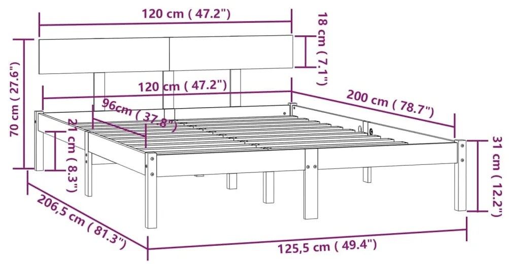 Σκελετός Κρεβατιού Χωρίς Στρώμα 120x200 εκ Μασίφ Ξύλο - Καφέ