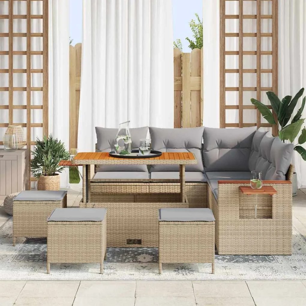 vidaXL Σετ Καναπέ Κήπου 9 pcs μπεζ και ανοιχτό γκρι 110 x 55 x 71 εκ