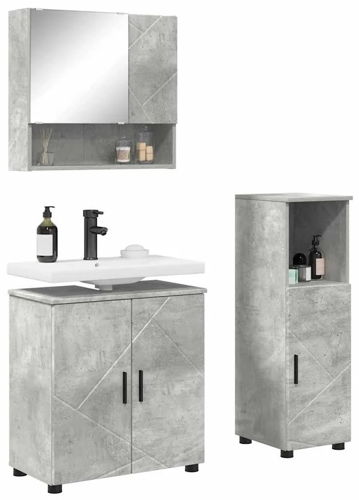 vidaXL Σετ Επίπλων Μπάνιου 3 pcs Γκρι σκυροδέματος 61 x 35 x 64 εκ.