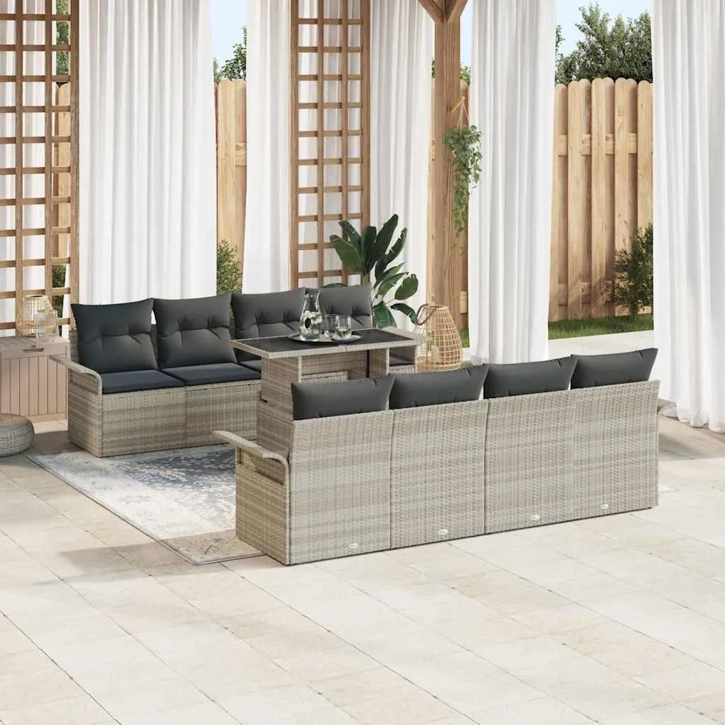 vidaXL Σετ Καναπέ Κήπου με μαξιλάρι 9 pcs Ανοιχτό γκρι Πολυ ράταν