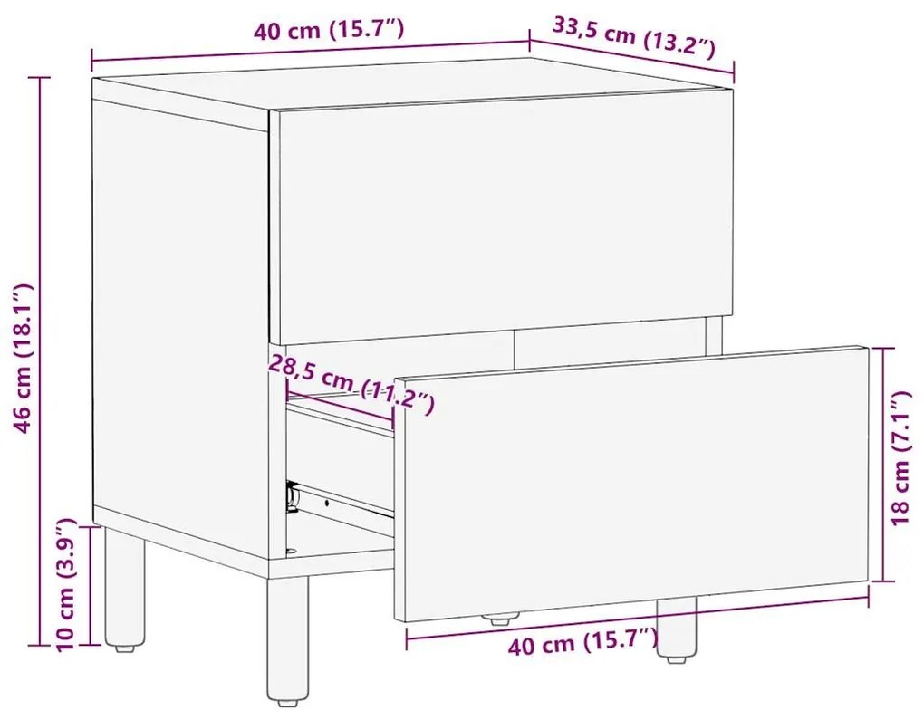 Ντουλάπια κρεβατιού 2 τεμάχια Μαύρο 40x33,5x46 cm - Μαύρο