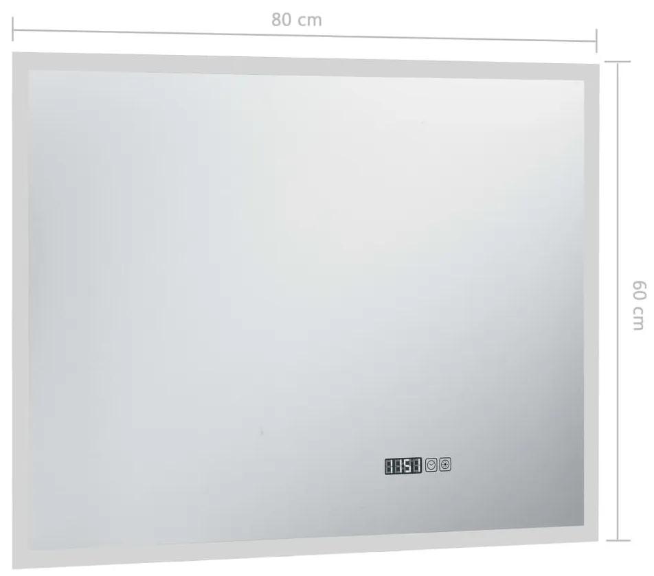 Καθρέφτης Μπάνιου με LED/Αισθητήρα Αφής και Οθόνη Ώρας 80x60εκ. - Ασήμι