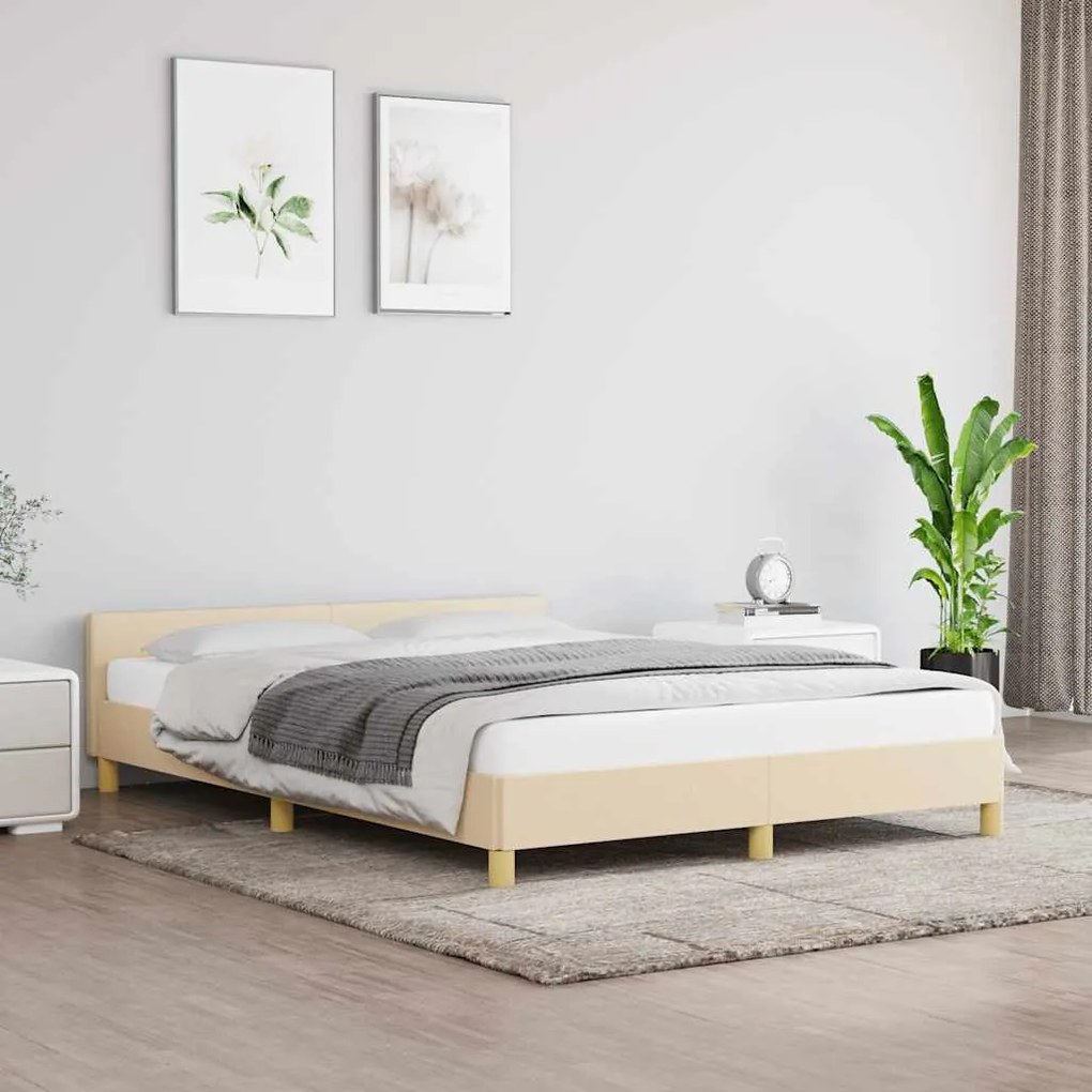 vidaXL Σκελετός Κρεβατιού Χωρίς Στρώμα Κρεμ 140x190 εκ. Υφασμάτινο