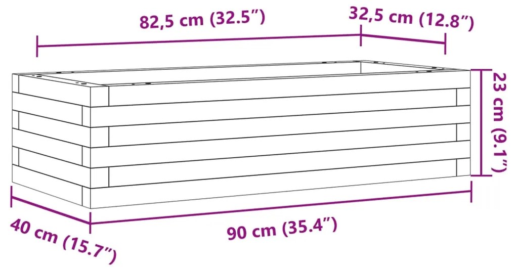 Ζαρντινιέρα Κήπου 90x40x23 εκ από Μασίφ Ξύλο Πεύκου - Καφέ