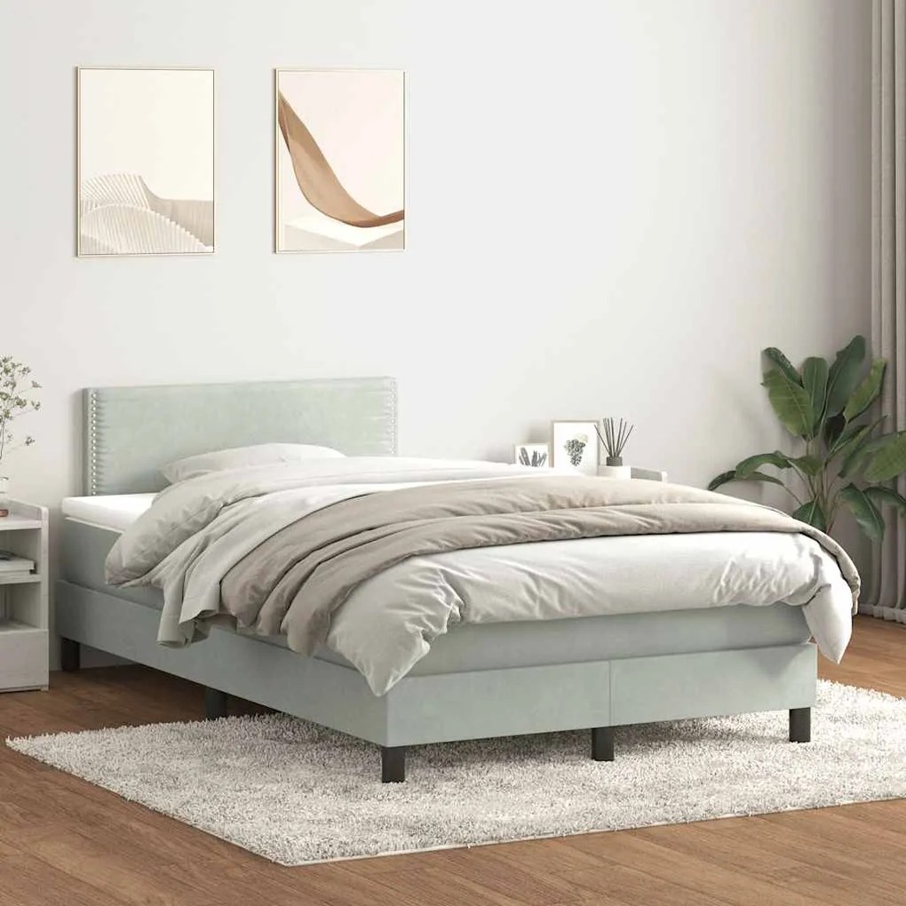 vidaXL Κρεβάτι Boxspring με Στρώμα Ανοιχτό Γκρι 120x220 εκ. Βελούδινο