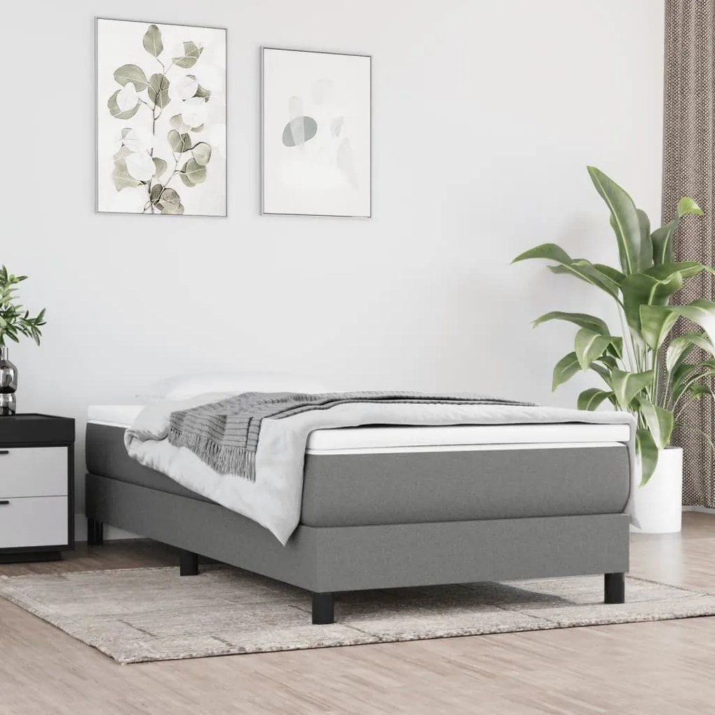 Κρεβάτι Boxspring με Στρώμα Σκούρο Γκρι 90x190 εκ. Υφασμάτινο - Γκρι