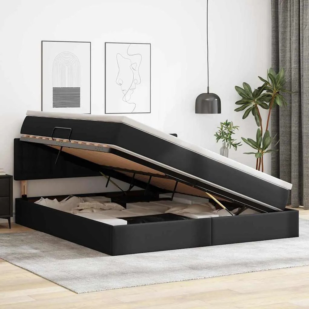 vidaXL Κρεβάτι Αποθήκης με στρώμα Μαύρο 160 x 200 cm Τεχνητό Δέρμα