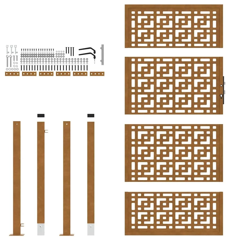 vidaXL Πύλη κήπου 105x180 cm Σταυρός σχεδιασμού από διαβρωμένο χάλυβα