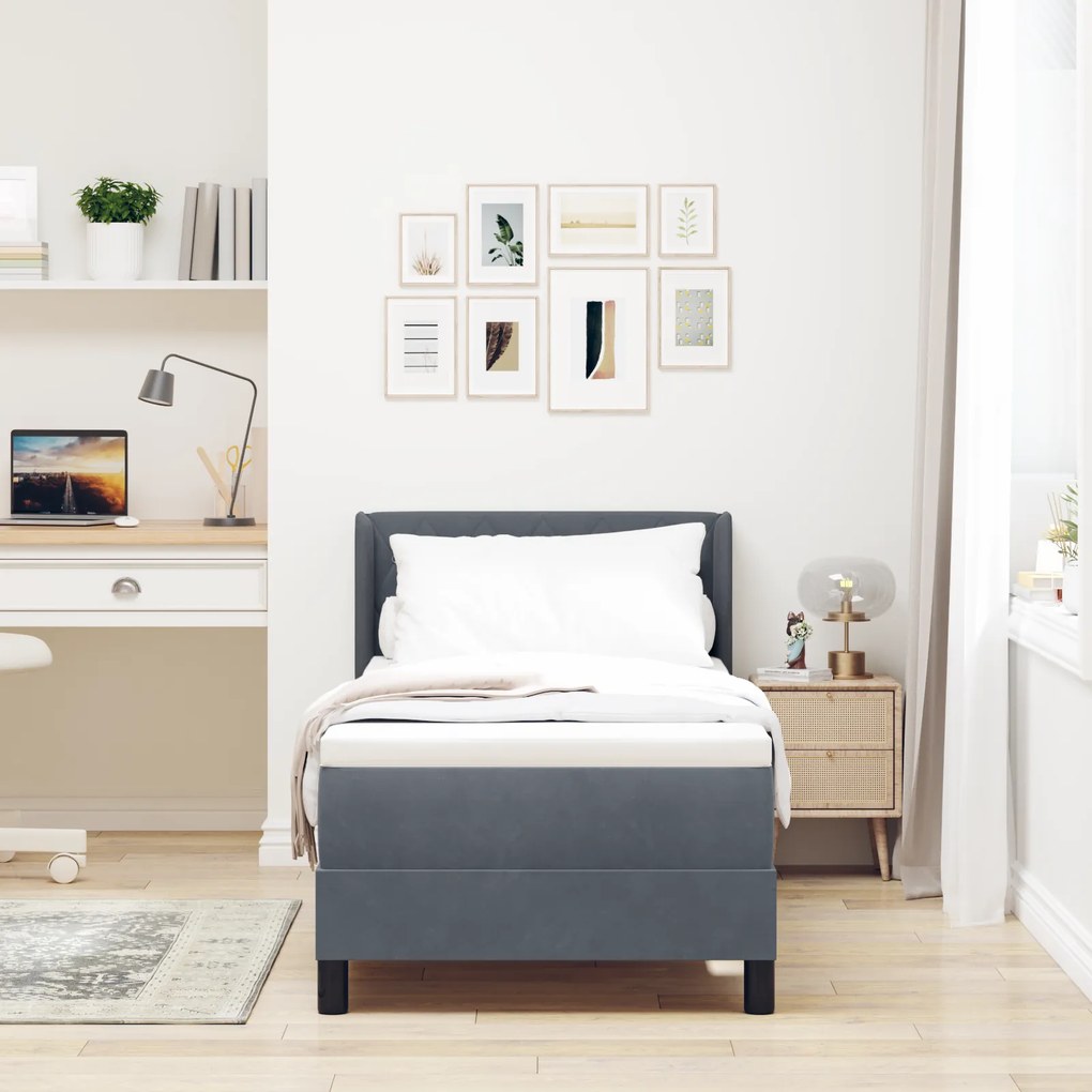 vidaXL Κρεβάτι Box Spring με Στρώμα Σκούρο Γκρί 80x200 εκ Βελούδο