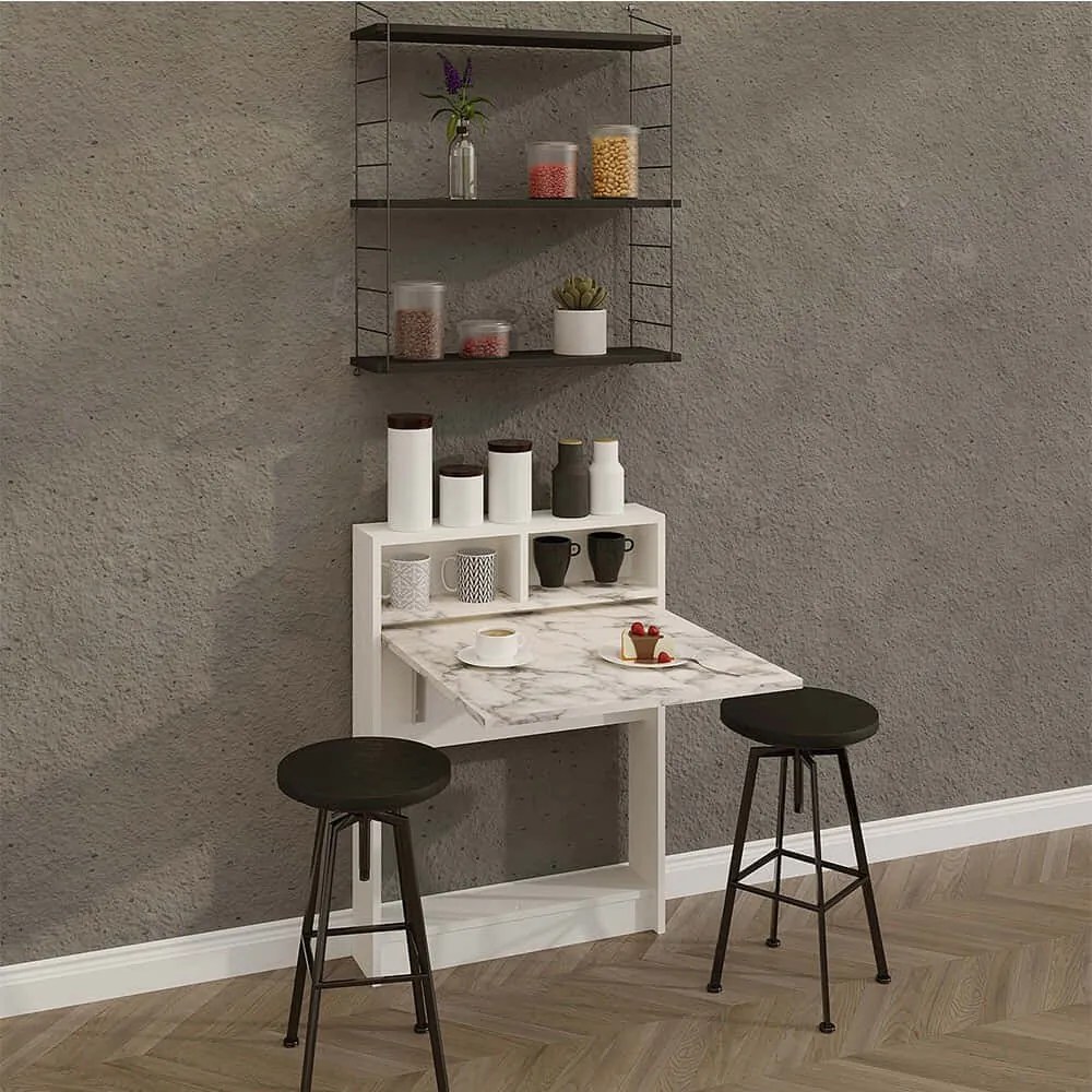 Τραπέζι Πτυσσόμενο Bracked 793ELG3811 70x71x96cm Marble Effect White Μοριοσανίδα, Μελαμίνη