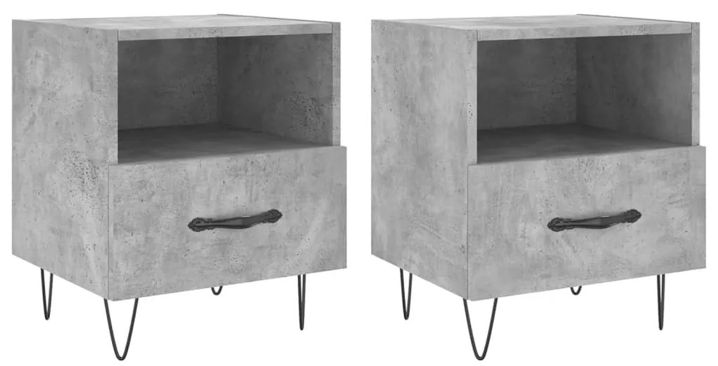 vidaXL Κομοδίνα 2 τεμ. Γκρι Σκυροδεμ. 40 x 35 x 47,5 εκ. Επεξεργ. Ξύλο