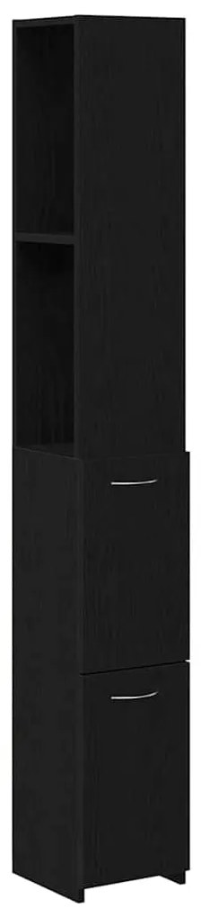 vidaXL Ντουλάπι Μπάνιου με συρτάρι Μαύρη Οξυά 25 x 25 x 170 εκ.