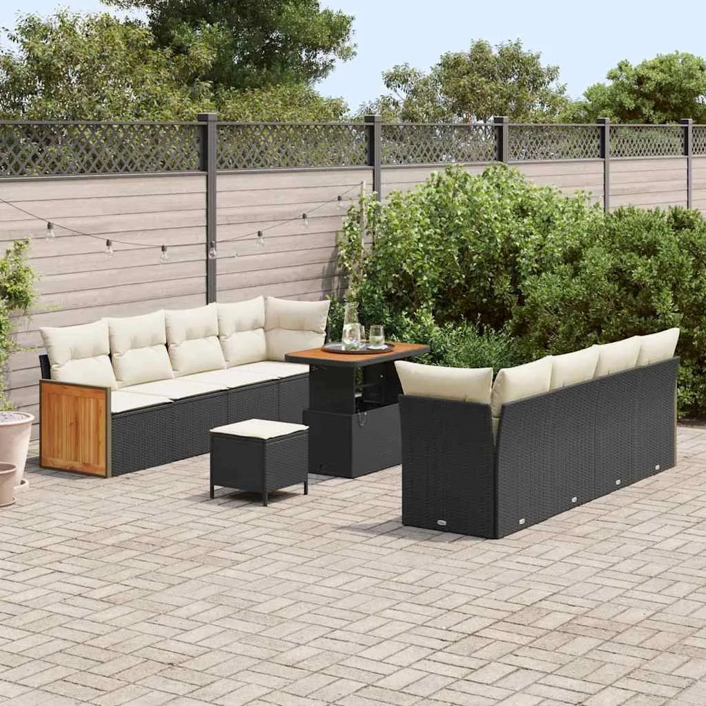 vidaXL Σετ Καναπέ Κήπου 11 pcs Μαύρο, Κρέμα 90 x 55 x 71 cm