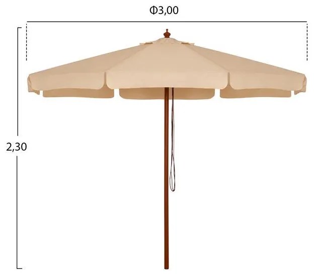 Ομπρέλα επαγγελματική Waller Φ3,00x2,30Υ με ξύλινο σκελετό μπεζ
