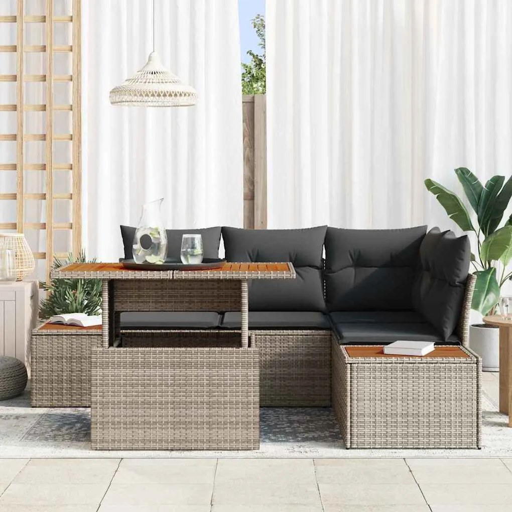 vidaXL Σέτ φαγητού για κήπο 5 pcs Γκρι, Καφέ 100 x 55 x 73 εκ