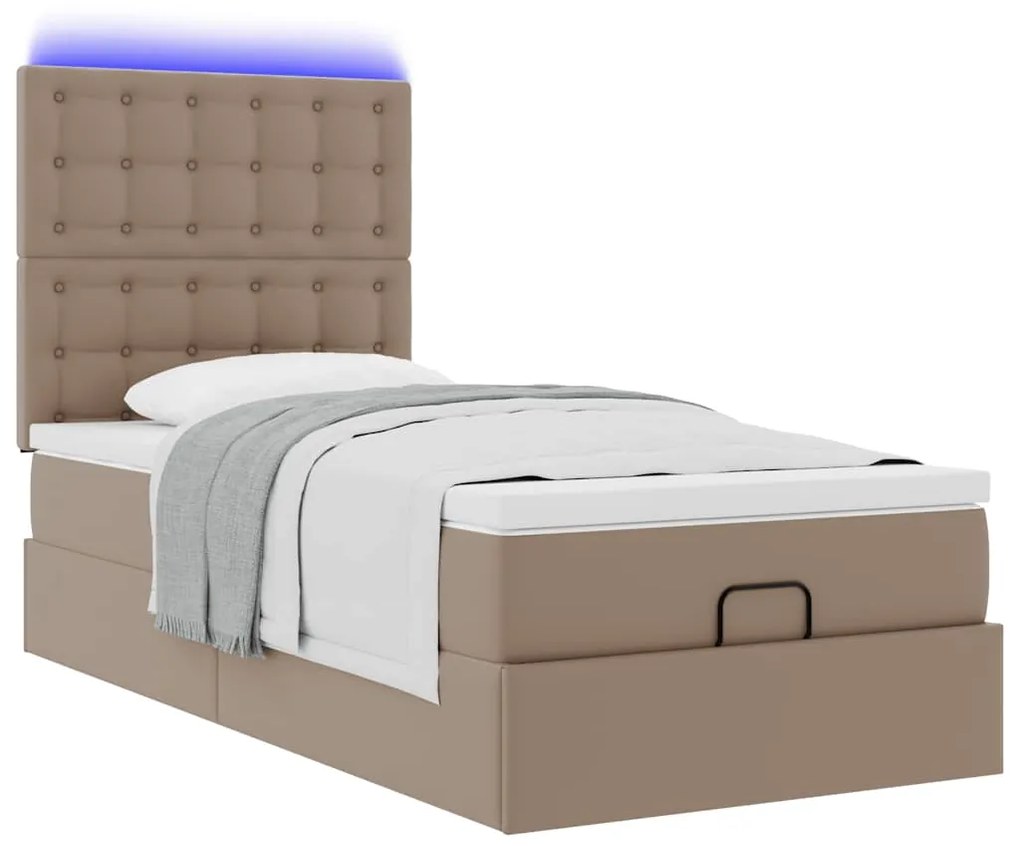 vidaXL Οθωμανικό κρεβάτι με στρώμα & LEDs Cappucino Faux Leather