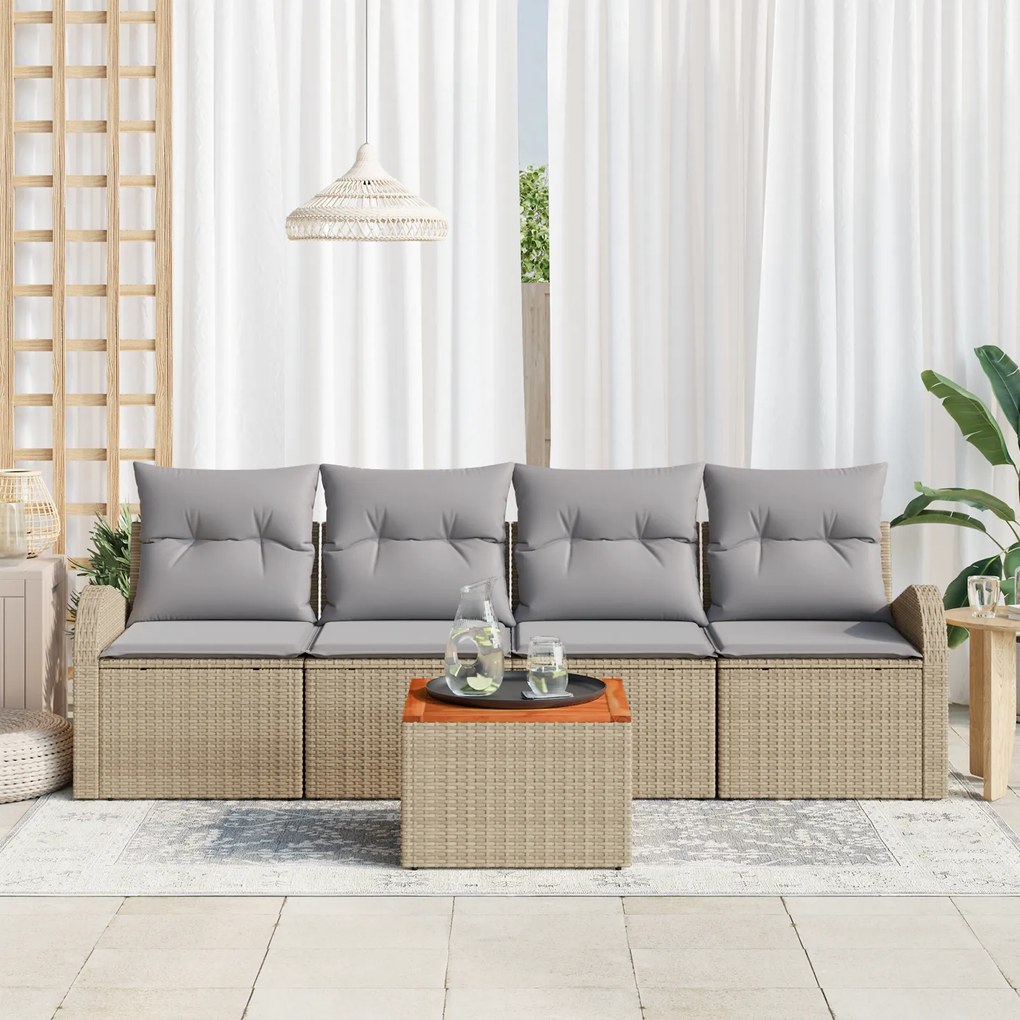 vidaXL Σετ Καναπέ Κήπου 5 pcs Beige, ανοιχτό γκρι Μέγας Ρατάν, Ξύλο