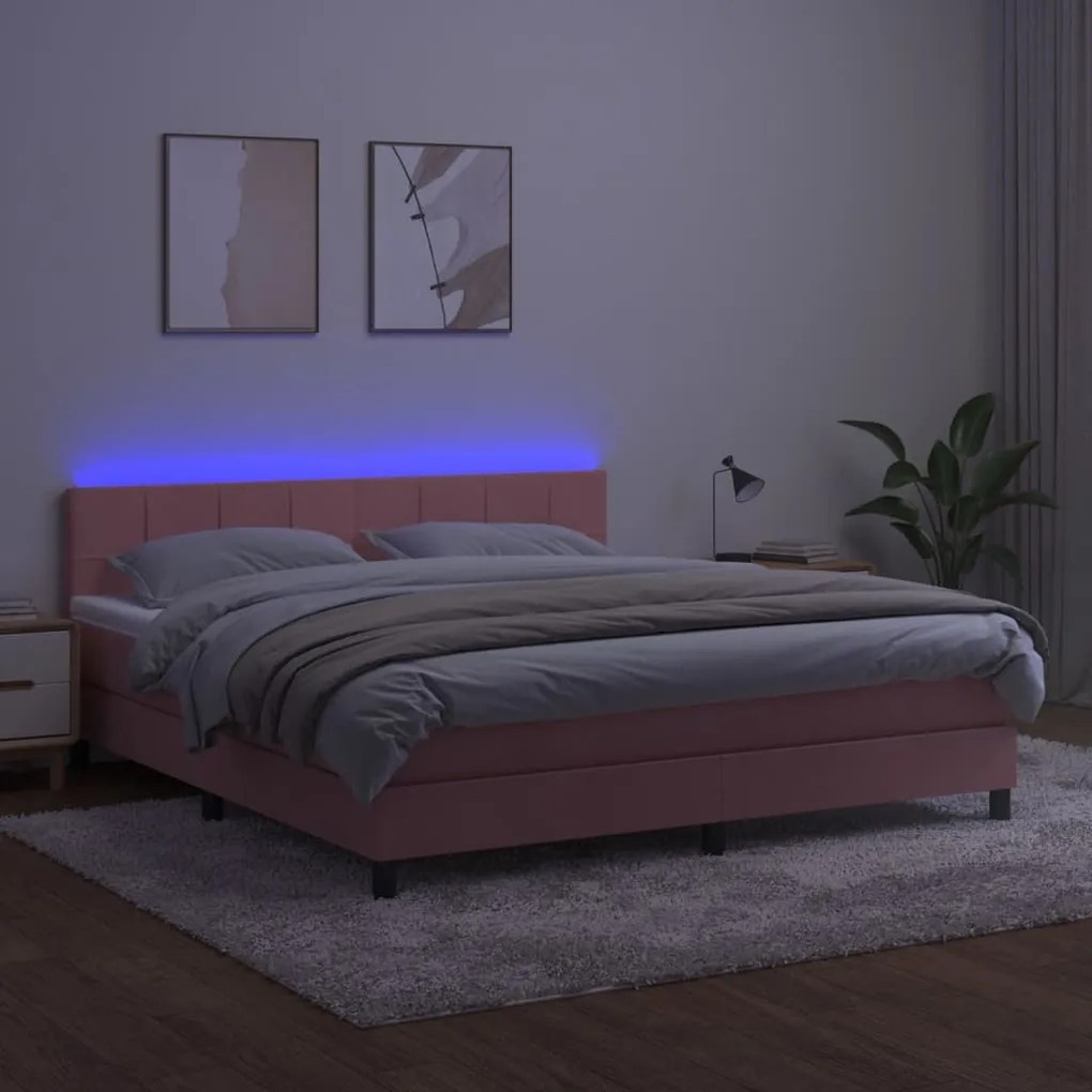 ΚΡΕΒΑΤΙ BOXSPRING ΜΕ ΣΤΡΩΜΑ &amp; LED ΡΟΖ 180X200 ΕΚ. ΒΕΛΟΥΔΙΝΟ 3134422