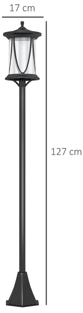 Outsunny Ηλιακό φωτιστικό εξωτερικού χώρου, LED, αυτόματη λειτουργία, ανθεκτικό στις καιρικές συνθήκες, 6 ώρες φωτισμού, 17Π x 17Β x 127Υ εκ., Μαύρο