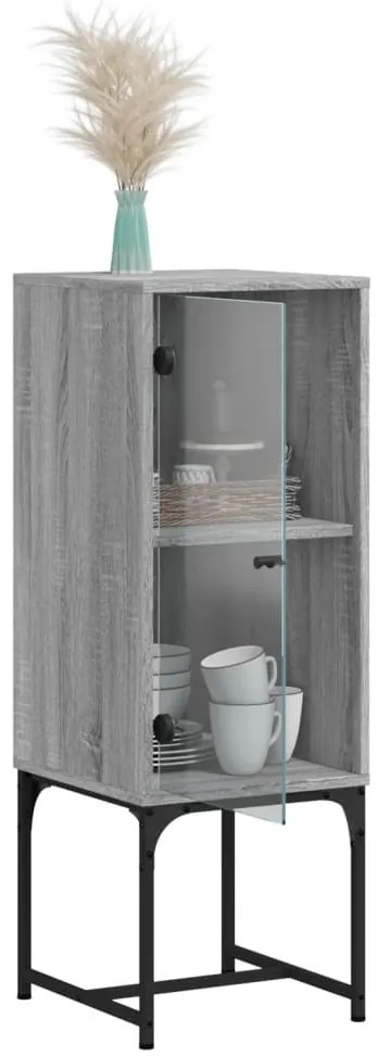 vidaXL Βοηθητικό Ντουλάπι Sonoma Γκρι 35x37x100 εκ. με Γυάλινες Πόρτες