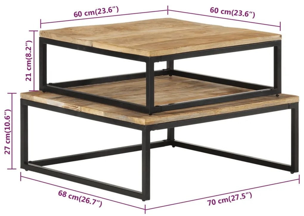 vidaXL Τραπεζάκια Ζιγκόν 2 τεμ. από Μασίφ Ξύλο Μάνγκο