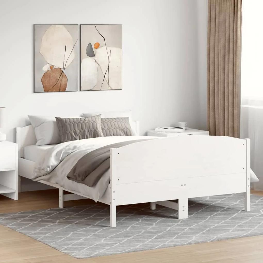 Πλαίσιο Κρεβατιού με Κεφαλάρι Λευκό 140 x 190 εκ. Μασίφ Πεύκο - Λευκό