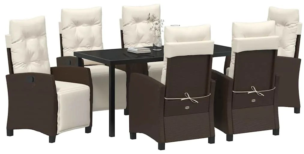 vidaXL Σέτ φαγητού για κήπο 7 pcs Καφέ συνθετικό ρατάν